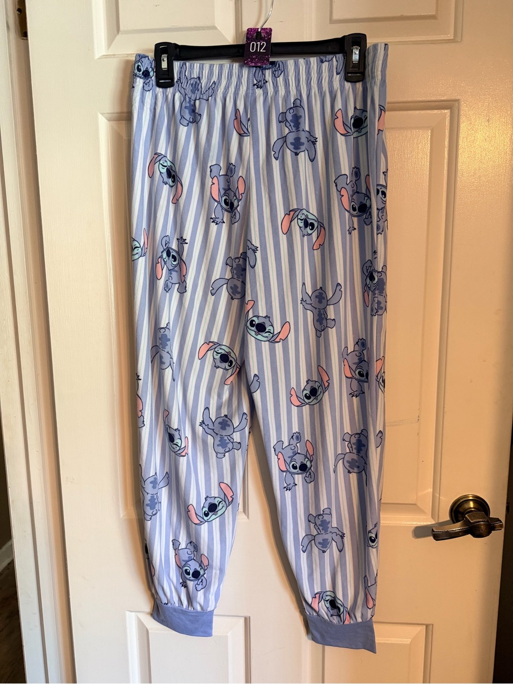 Disney Light Blue & White Striped Stitch Pajama Pants with Pink Accents